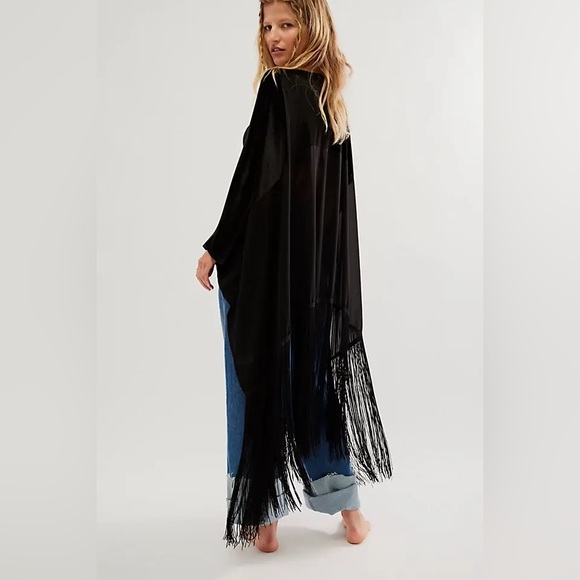 Free People Velvet Fringe Poncho Kimono - Picture 3 of 4